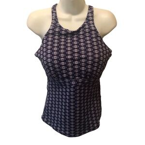 Athleta Tangier Tankini 36D/DD Blue Printed High Neck Swim Underwire Bra Cut Out